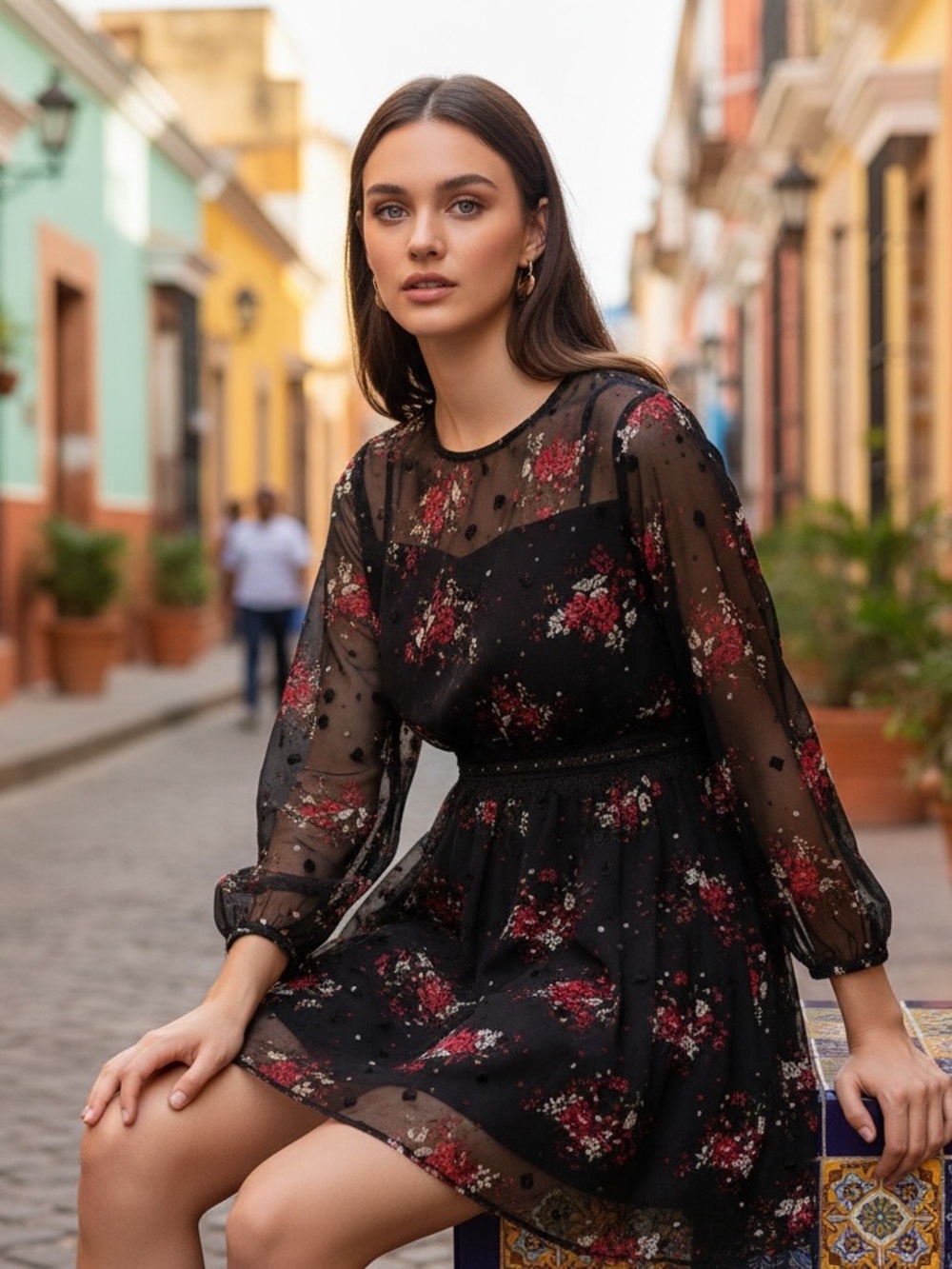 Zara Floral Print Lace mini dress xs